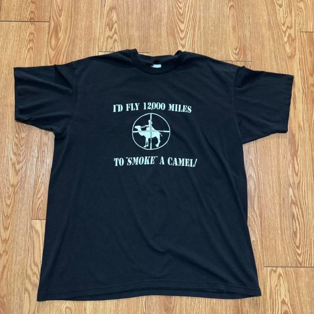 Vintage 90s Desert Storm Smoke‎ a Camel Comedy Black Shirt Size XL Measures L
